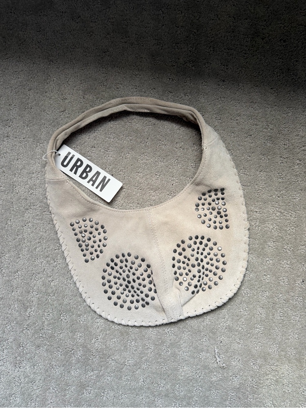 Urban Outfitters Beige Suede Studded Shoulder Bag